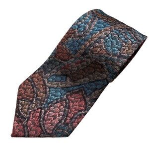 Vtg Oscar de la Renta Mens Necktie Tie Copper Turquoise Abstract Retro Designer